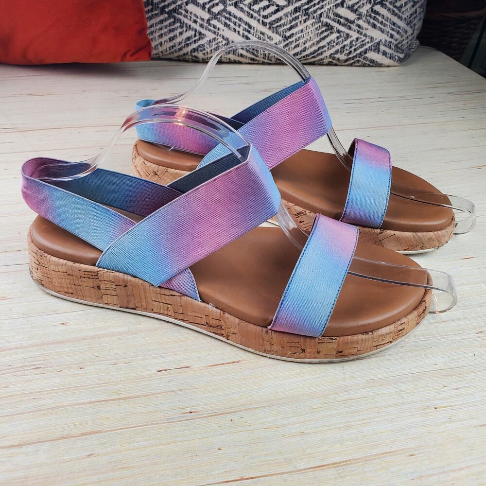 STEVE MADDEN | Elastic Strap | Blue/Pink | Cork Platform Gladi Sandals | Sz 8.5